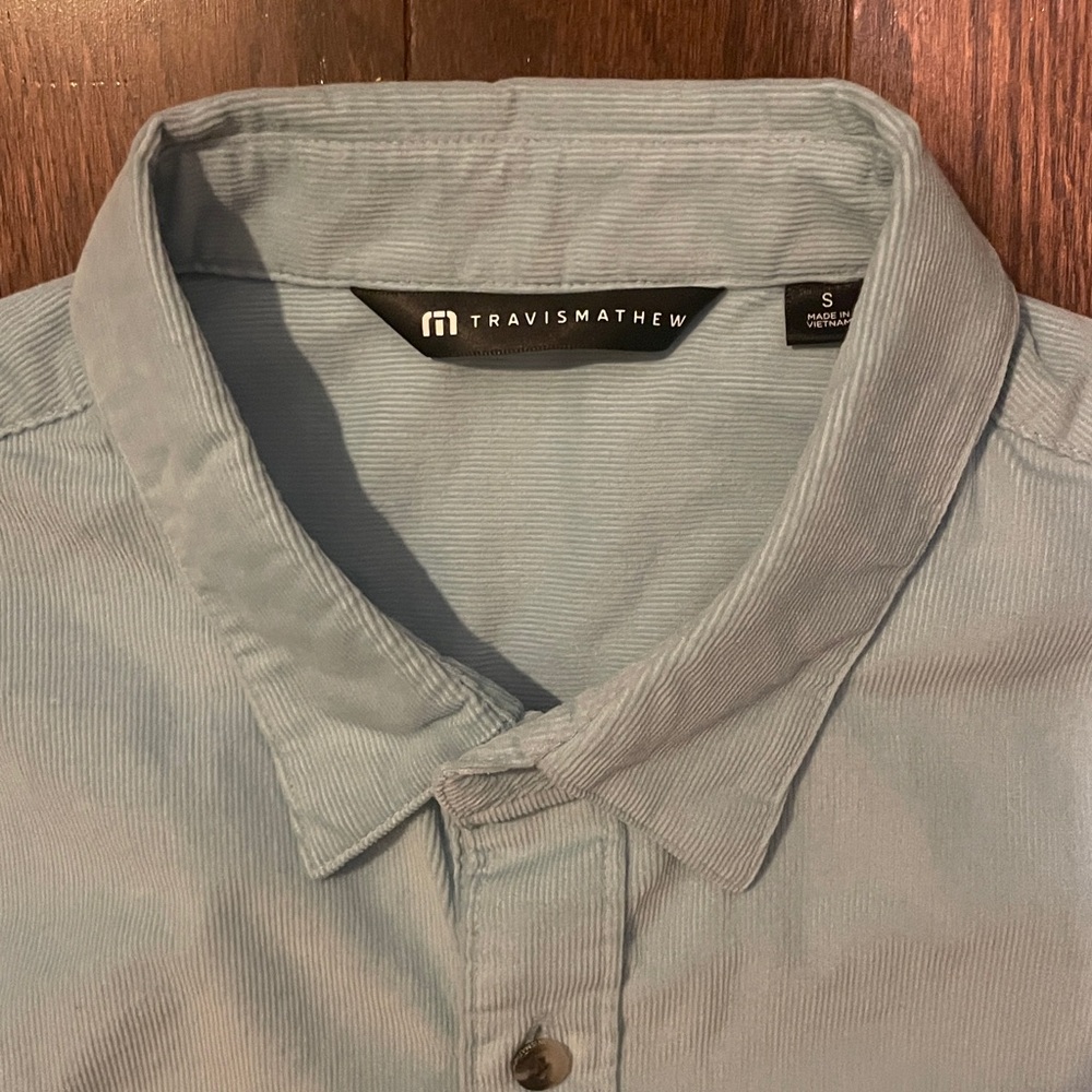 New Blue Travis Matthew Barrel of Laughs Corduroy Long Sleeve Shirt Size Small
